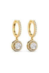 1.30 Ctw Round Diamond Illusion Halo Pattern Yellow Gold Hoop Earring